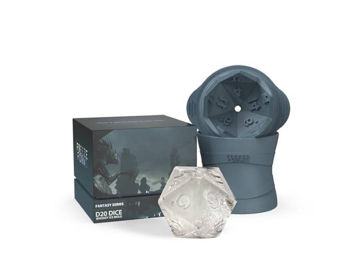 FREEZE FORMS D20 Würfelförmige DND-Fantasy-Whisky-Eiswürfelform – Level Up Your Drinks, Grau