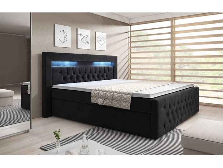 PROMETO Möbel Boxspringbett ASCONA Polsterbett mit LED-Beleuchtung, 2 Bettkästen, 2 Matratzen und Komfortschaum-Topper