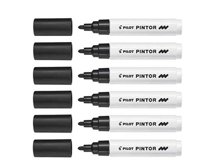 Pilot PINTOR Pigmentmarker, medium punt, ronde punt, zwart, 6 stuks