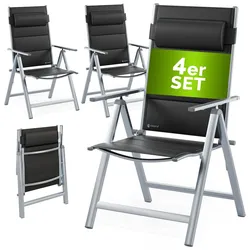 CASARIA® Alu Gartenstühle 4er Set Gepolstert 8-Fach Verstellbar Silber