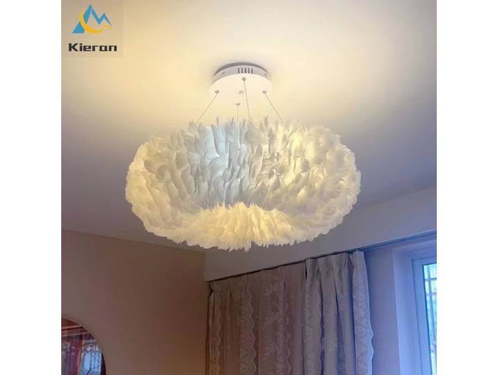 Nordique moderne plume LED lustre chambre étude Restaurant chevet suspension lampe décor à la maison plume circulaire anneau lampe suspendue