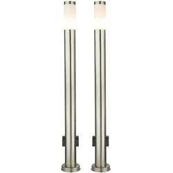 2er Set Steh Lampe Strom Verteilung IP44 Außen Steckdosen Edelstahl silber
