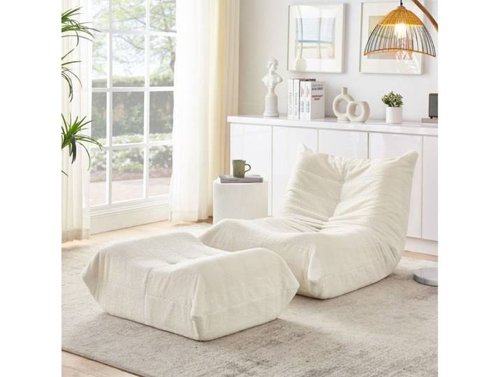Canapé compressé avec dossier et pouf fauteuil relax teddy en mousse beige charge 200 kg VEVXYN