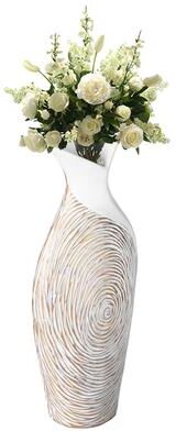 Uniquewise 17.5-inch Ribbed Ceramic White Vase - Modern Design for Entryway, Dining, or Living Room - Stylish Home Accent Piece