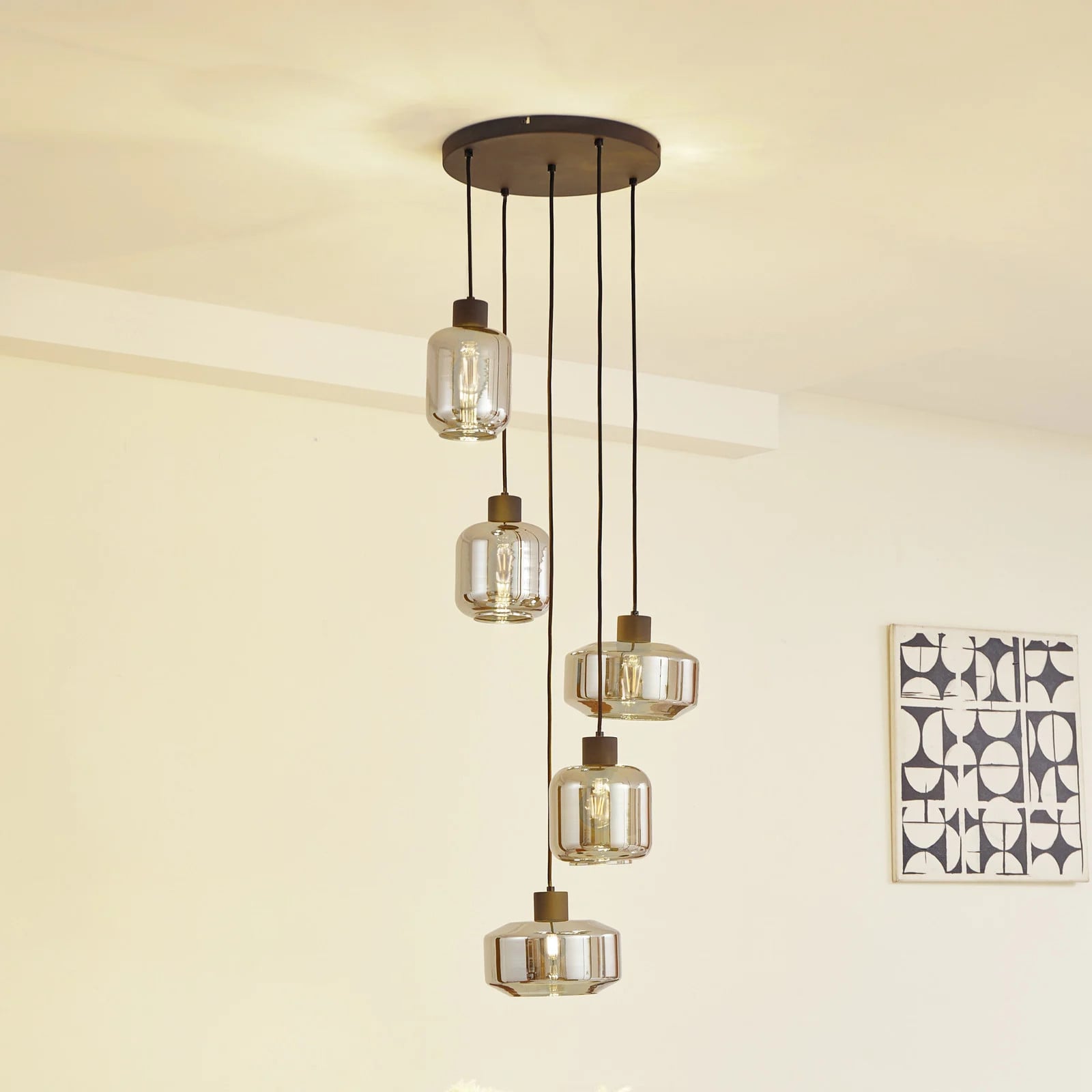 Lindby Hildur Cluster Hanglamp - Grijs/Zwart/Transparant - Glas en Metaal - Dimbaar