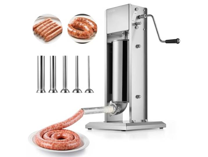 VEVOR Poussoir à Saucisses Manuel 5 L\, Machine à Saucisses Verticale en Acier Inoxydable\, Ensacheuse à Double Vitesse\, avec 5 Tubes de Remplissage\, pour Cuisine\, Domicile\, Restaurant