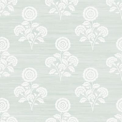 Society Social Flourish Block Print Whisper Blue Faux Grasscloth Peel and Stick Wallpaper