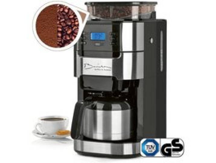 Machine à café Barista - Inox/Noir - 1000 Watt - Broyeur intégré - Verseuse isotherme - Minuterie 24h