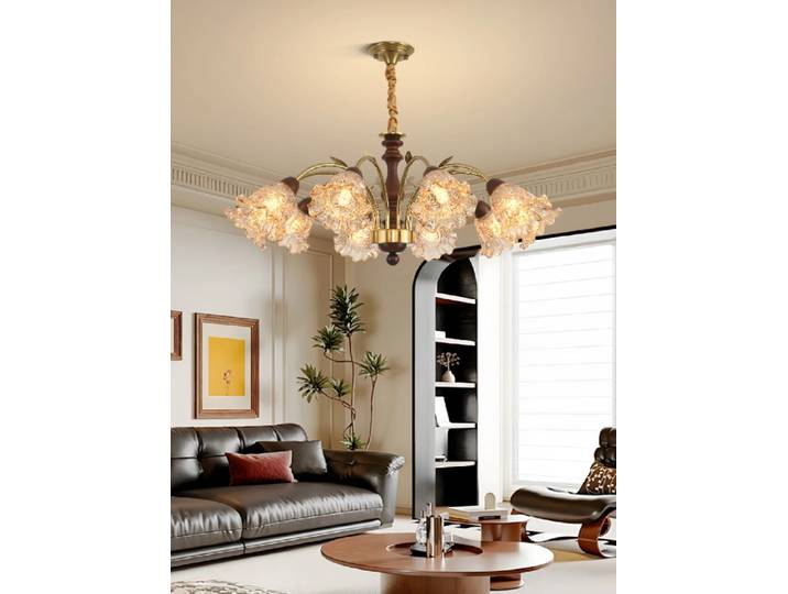 Lustre en verre français rétro, lampe suspendue créative en laiton pour chambre à coucher, salon, salle à manger, lampe suspendue nordique en cuivre