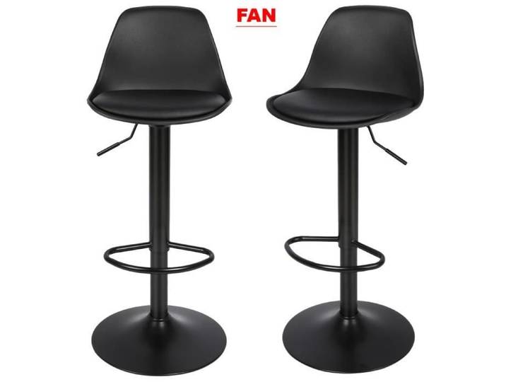 Tabouret Bar Chaise Haute Cuisine en PU - FAN - Set de 2 - Noir - Réglable en hauteur - Métal - Intérieur