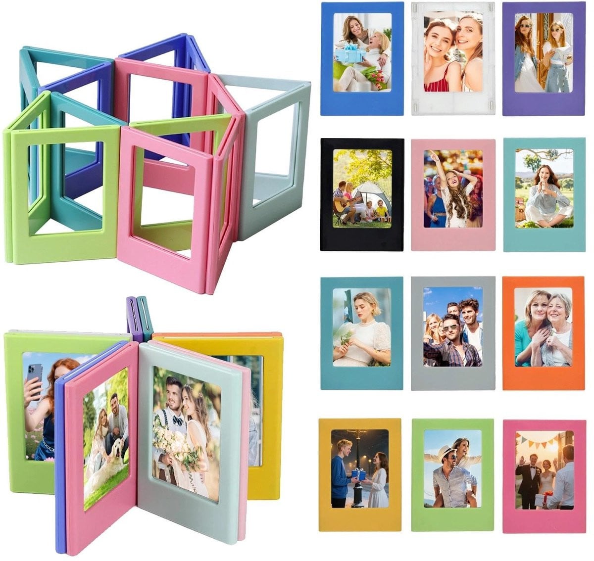 Dailygoods Magnetische fotolijstjes voor koelkast en desktop, 12 stuks kleurrijke mini-fotolijstjes, 3 inch