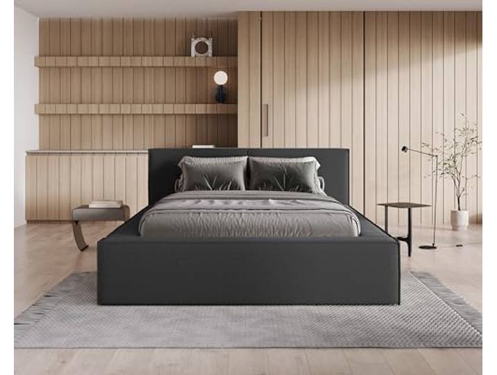 Chilly. Möbel Design Bett Lugano - Polsterbett 200x200 mit Bettkasten, Lattenrost und Kopfteil - Eleganter Bouclé-Stoffbezug Schwarz