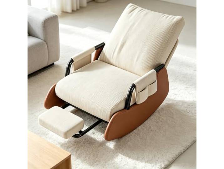 LCNDKF Ergonomischer Ruhesessel mit Stabiler Schaukelbasis Entspannender Schaukelsessel mit stabiler Kufenkonstruktion und verstaubarer Fußablage.