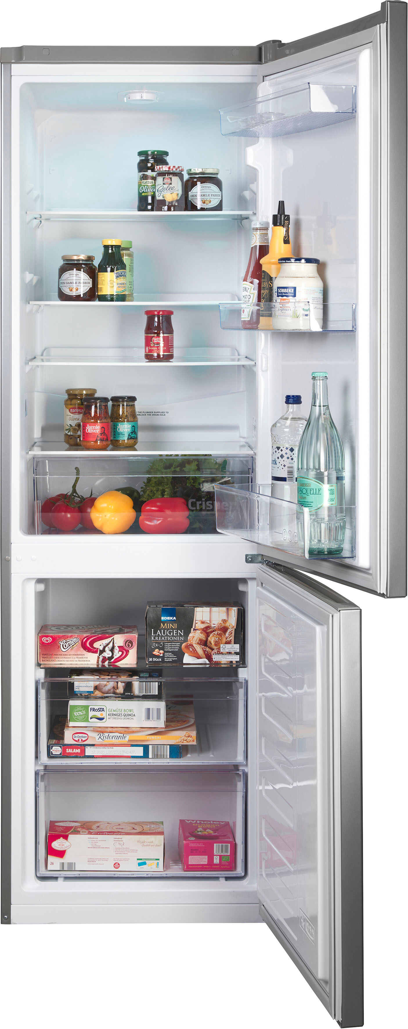 Beko Kühl-/Gefrierkombination "RCSA270K40SN", Energieeffizienz: E, silber, Rechtsanschlag, Kühlschränke, MinFrost & 262 l – weniger Eis, mehr nutzbarer Stauraum, Kühl-/Gefrierkombination