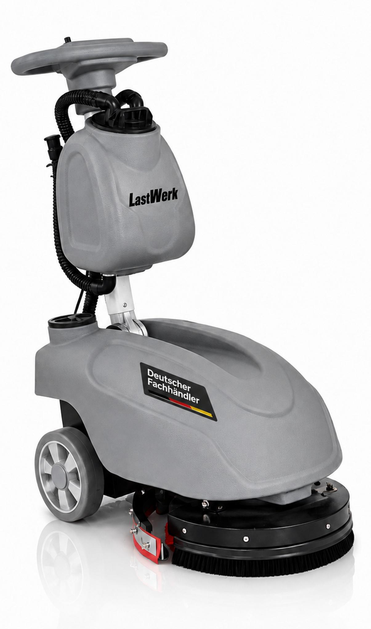 LastWerk HydroMax X1 Scheuersaugmaschine - 3-in-1 Schrubben, Reinigen & Absaugen, 10 L Frischwassertank + 15 L Schmutzwassertank, 24 V/32 Ah Akku, 300 W Bürstenmotor, 400 W Saugmotor, bis 1.350 m²/h, Grau