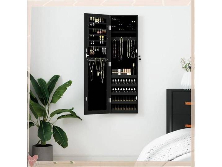 Armoire à bijoux murale - VINGVO - 353215 - Noir - Porte verrouillable 2 clés - Miroir pleine longueur