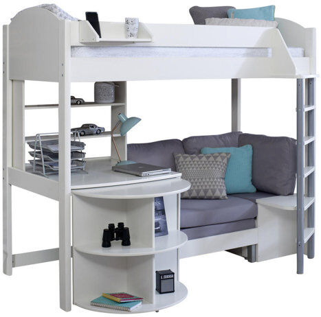 Isabelle & Max Melodie European Single (90 x 200cm) L-Shaped Bunk Bunk Bed with Bookcase Silver/White EU Single - 90 x 200 cm