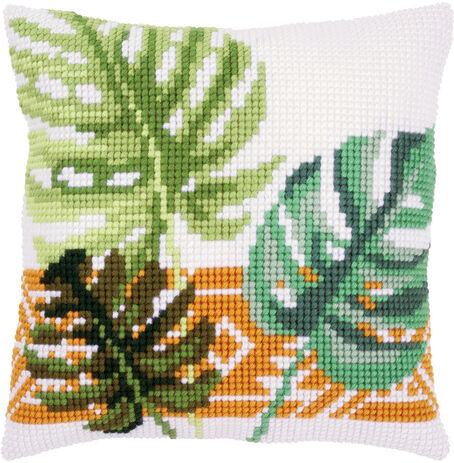 Kreuzstichkissen "Monstera-Blätter"