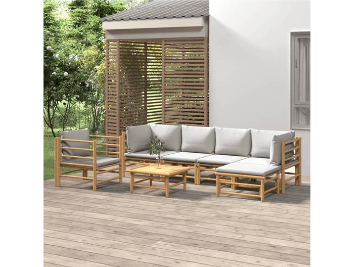 vidaXL 7-tlg. Garten-Lounge-Set mit Hellgrauen Kissen Bambus