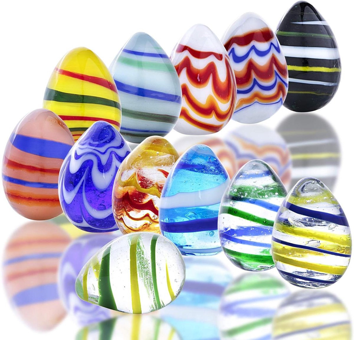 JGS Set van 12 handgemaakte kristallen paaseieren voor decoratie