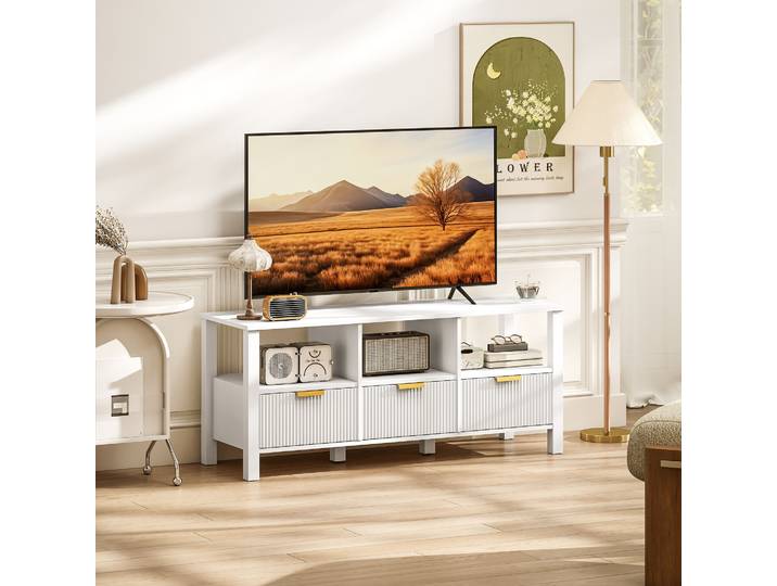 HOMCOM Meuble TV Moderne 3 Tiroirs 3 Étagères 120cm Blanc
