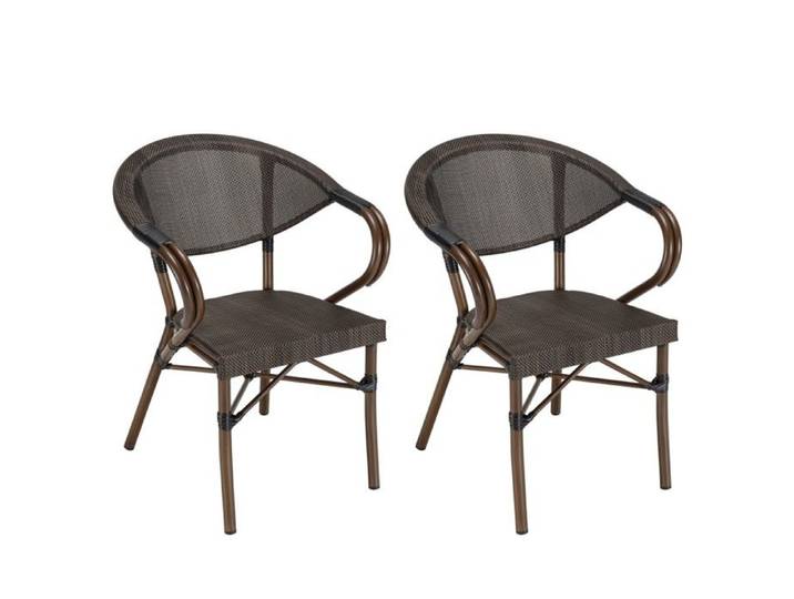 MACABANE VIANNEY - Lot de 2 chaises de jardin bistrot en acier textilène marron