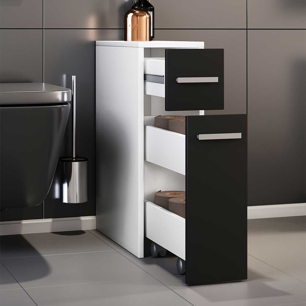 Pharao24.de Badseitenschrank modern in Schwarz und Weiß zwei Schubladen