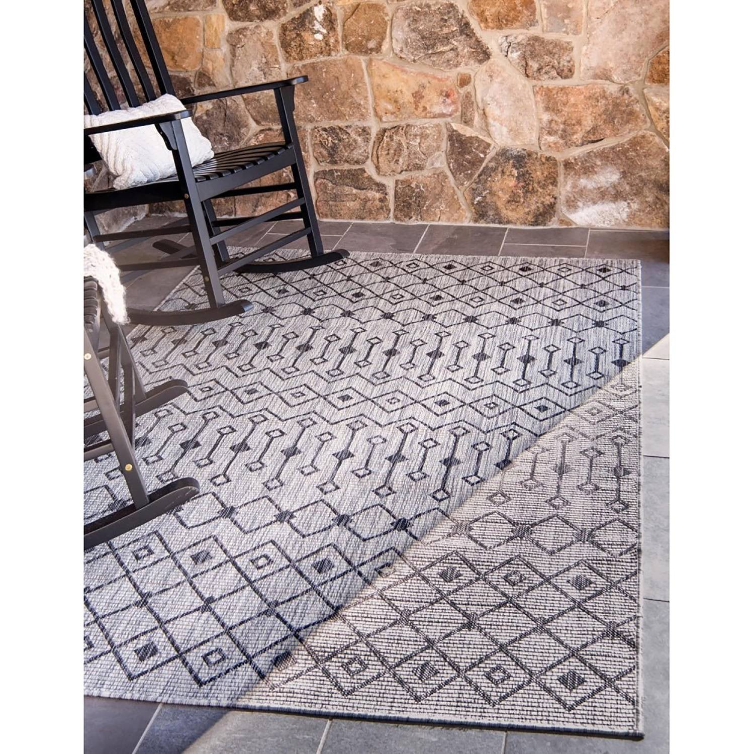 home24 In- & outdoorvloerkleed Crosses III grijs/lichtgrijs, B: 150 cm, D: 245 cm