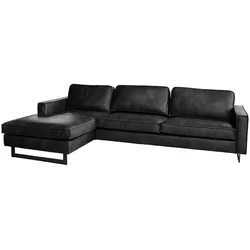 KAWOLA Ecksofa VILNIUS 3-Sitzer mit Longchair links Lederfaserstoff schwarz