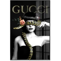 La Casa »Lady with Snake« Glasbild mit Strassapplikation 80x120 cm