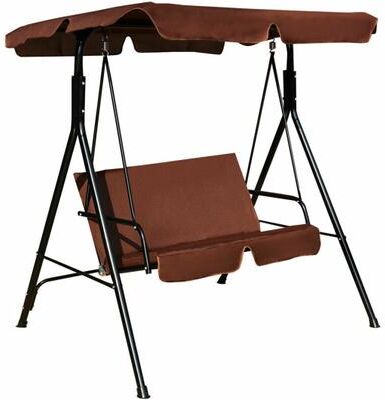 Costway Loveseat Cushioned Patio Steel Frame Swing Glider-Brown