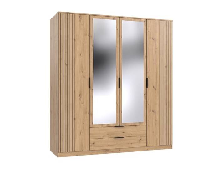 Lomadox Kleiderschrank Drehtürenschrank 180cm mit Spiegeltüren, Eiche