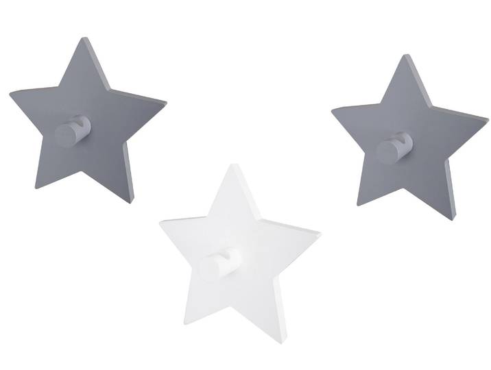Dekohaken ROBA Little Stars , grau (grau, weiß), Ø:15cm, Mitteldichte Faserplatte (MDF), Haken, Dekohaken