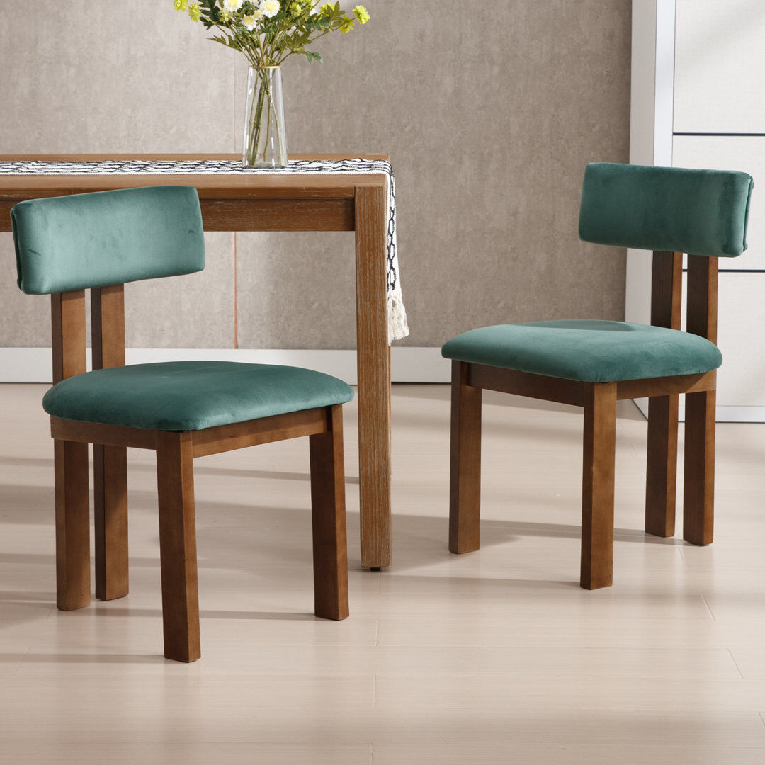 17 Stories Upholstered Dining Chairs Rustic Countryside Wooden Kitchen Chairs Mid Century Side Chairs for Living Room/Lounge/Restaurant Green/Brown Wood 76.5cm H X 47cm W X 51cm D