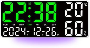 Perfect Picks Market Large Digital Wall Clock With RGB Mood Light, Dual Alarm, Temperature & Humidity Display wg