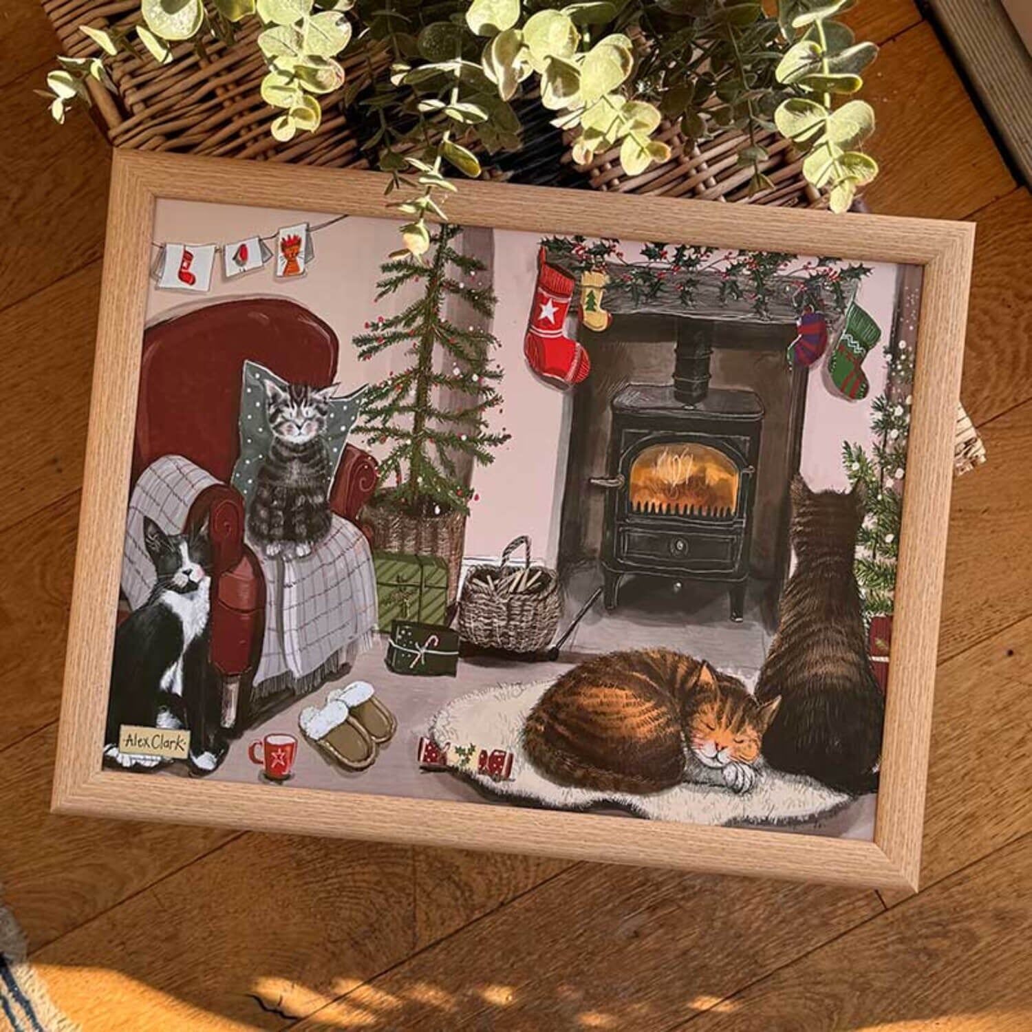 Alex Clark Christmas Lap Tray - Cats And Fireplace