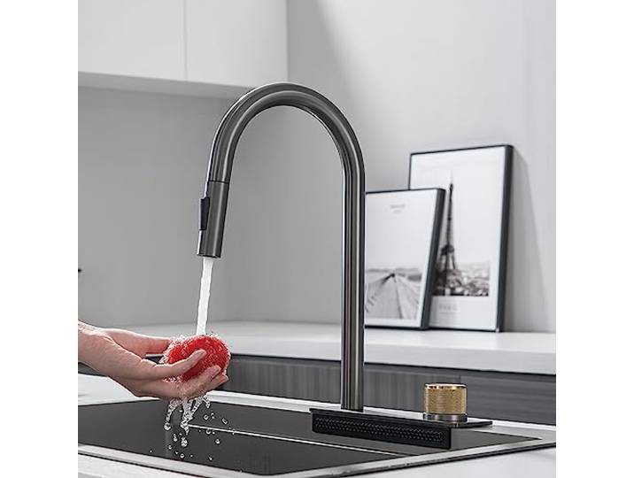 Ausziehbare Küchenarmatur, Schwanenhals-Wasserhahn, Küchenspüle, 360° drehbarer Auslauf, Küchenarmaturen, Mixer, Wasserfall-Auslauf