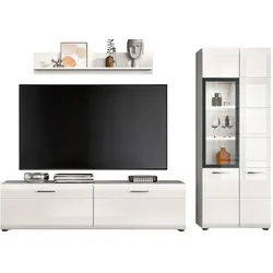WOHNWAND weiß Hochglanz 3-teilig 235 cm, Schrankwand modernes Design