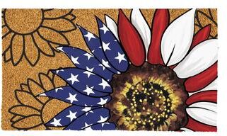 Evergreen Patriotic Sunflower Coir Mat