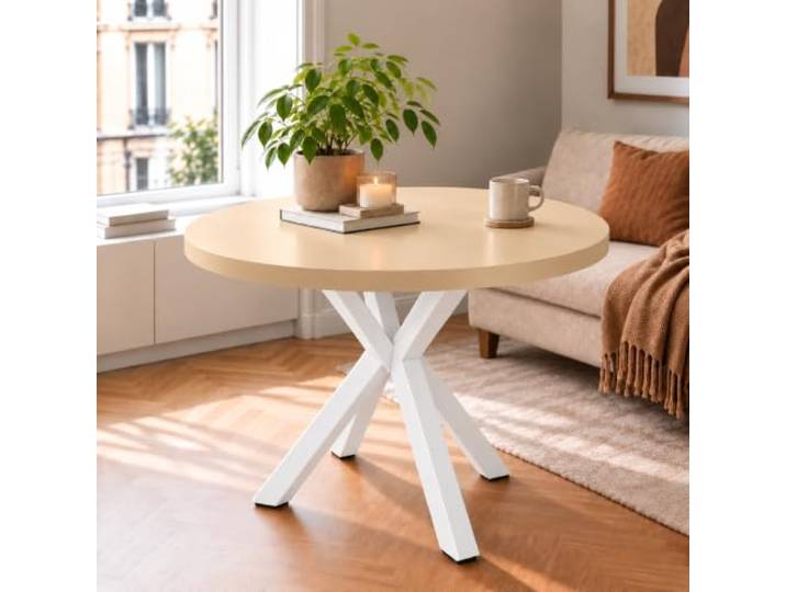 DAMALE MÖBEL Runder Esstisch ausziehbar von 90–190 cm mit stabilen Beinen Kaschmir, Runder Tisch, Durchmesser 90–190, Moderner Design, Wohnzimmertisch und Küchentisch, mit Metallbeinen