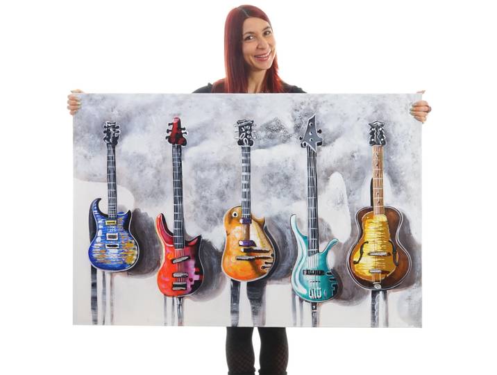 Ölgemälde Gitarren, 100% handgemaltes Wandbild 3D-Bild Gemälde XL, 120x80cm Standard