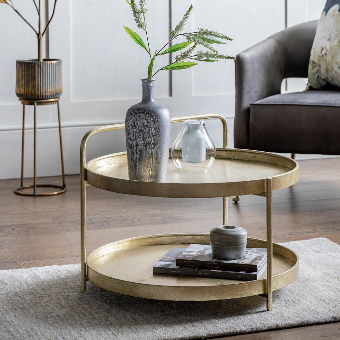 Gallery Direct Three Leg Coffee Table with Storage Gold 51cm H X 65cm W X 65cm D