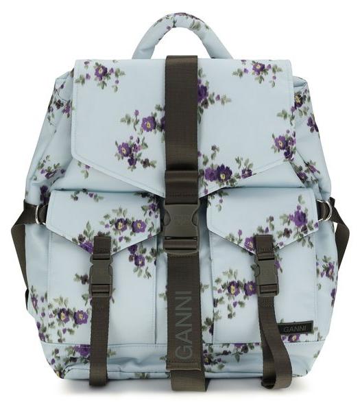 Ganni Re-Tech Rucksack floral Iced Aqua Polyester Schnalle