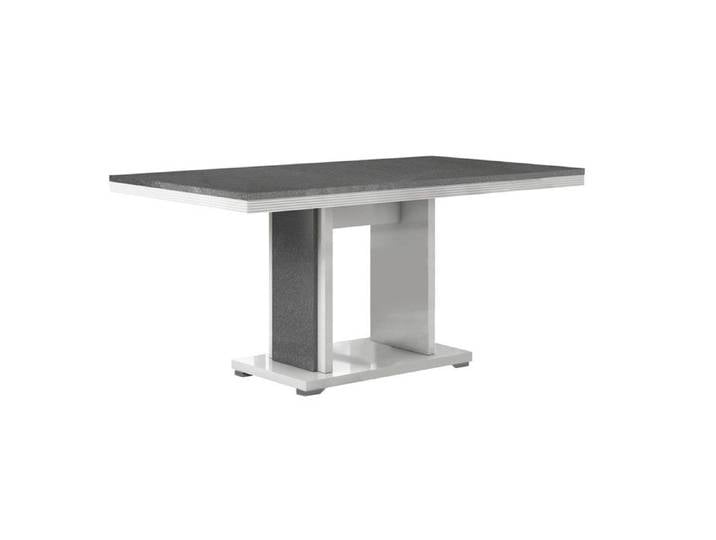 MARIKA - Table Repas 160cm Effet Pierre Pied Central Ouvert