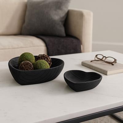 Sagebrook Home "Modern Decorative Wood Heart Bowls - Set of 2, 10/ 9 in. - 10.0"""