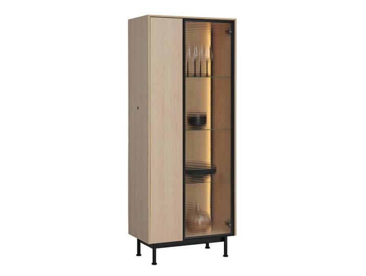 Lomoco Vitrine, Eichefarben, Metall, 7 Fächer, 70x176x40 cm, Beimöbel erhältlich, Beleuchtung, Esszimmer, Vitrinen, Vitrinenschränke