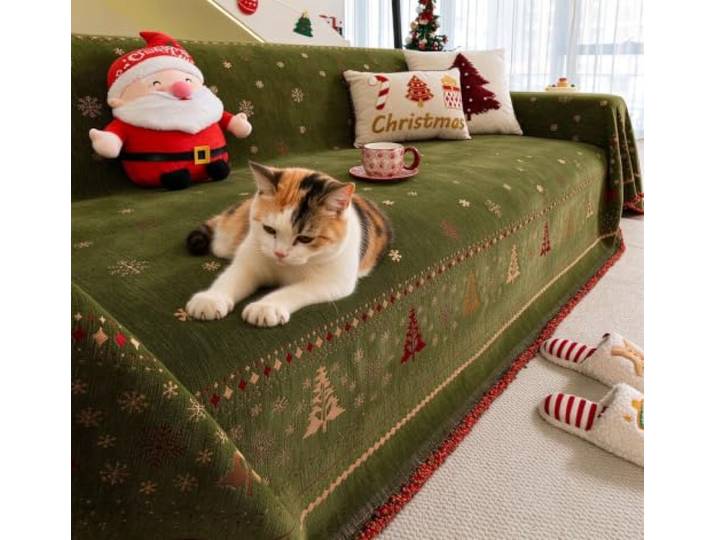 Widerstandsfähige Weihnachten Stil dicke Spur Sofa werfen (A,180x460cm) Katze kratzfester Schutz, Weihnachtsabdeckung für Weihnachtsdekoration, Geschenk, Schlafsofa, Sofa