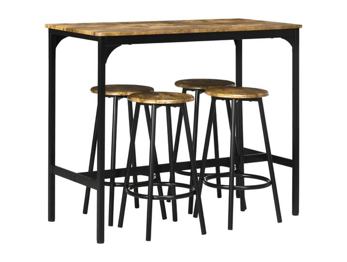 Ensemble table de bar 4 tabourets industriel métal noir aspect bois