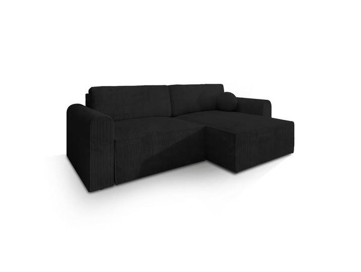 ECKSOFA FIANO P Schwarz Kordstoff mit Schlaffunktion