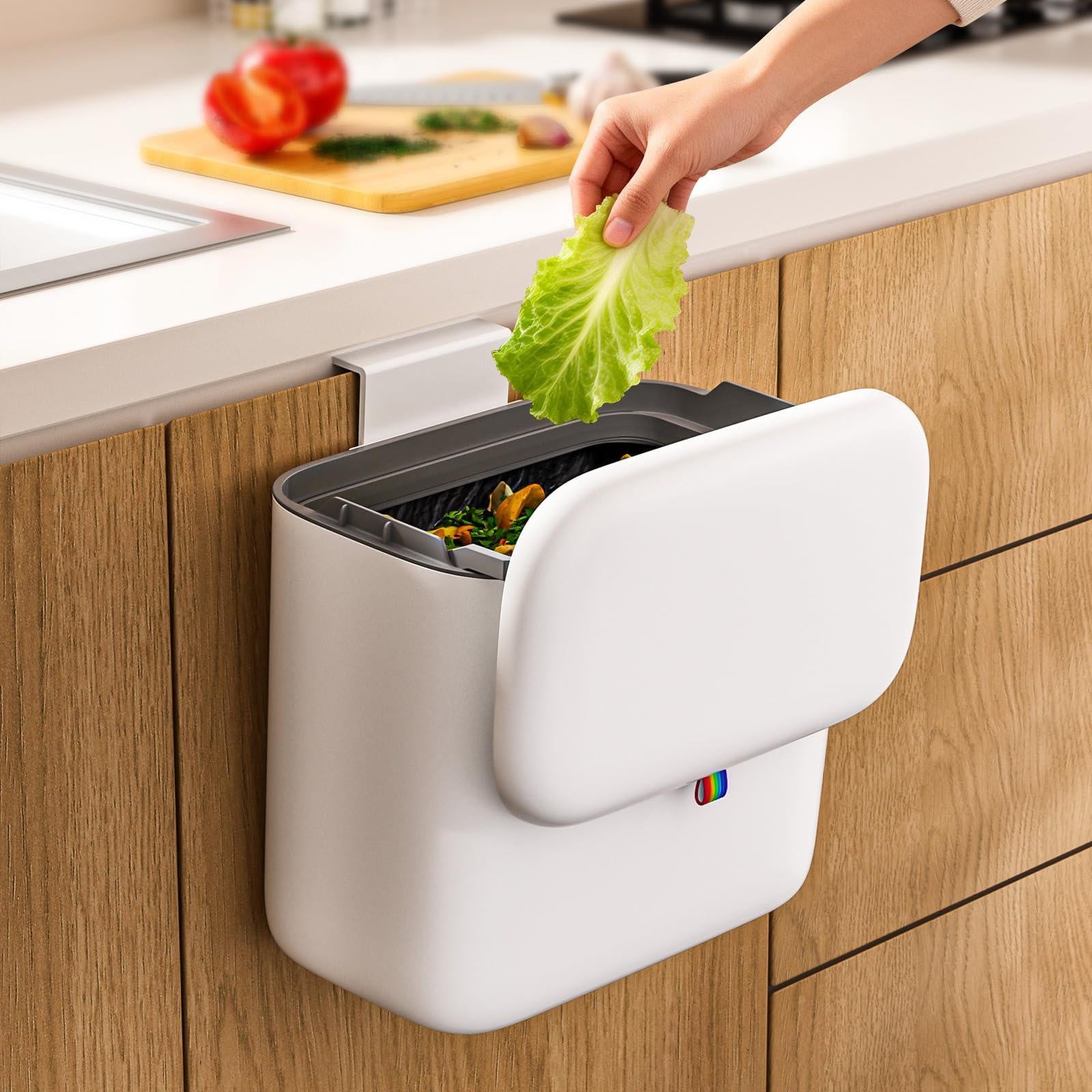 Merkloze compostemmer 6,8 l met deksel voor de keuken, wit